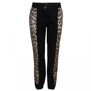 Roberto Cavalli Black Leopard Print Panel Pants 10 Yrs