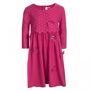 Rykiel Enfant Pink Eyelet Embroidered Floral Applique Detail Dress 10 Yrs