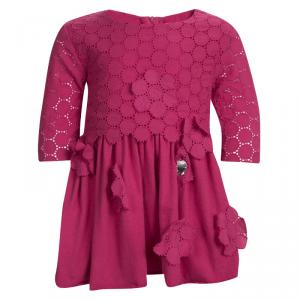 Rykiel Enfant Pink Eyelet Embroidered Floral Applique Detail Dress 2 Yrs