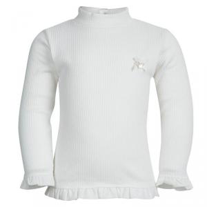Tartine et Chocolat White Ribbed Cotton Ruffle Trim Top 2 Yrs