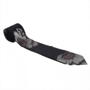 Pre Owned Alexander McQueen Black Flower Printed Silk Tie