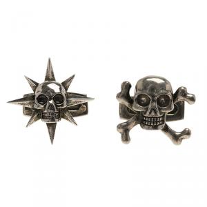Alexander Mcqueen Asymmetric Star & Skull Silver Tone Cufflinks