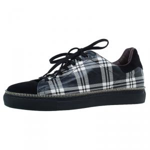 Alexander Mcqueen Check Leather and Chain Embellished Suede Sneakers Size 42