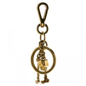 Pre Owned Alexander McQueen Skull and Bones Gold Tone Keyring