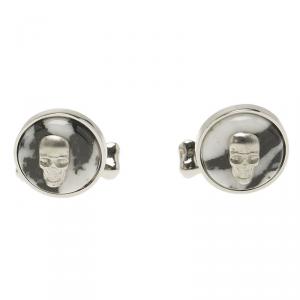Alexander McQueen Skull & Bone Agate Silver Tone Cufflinks
