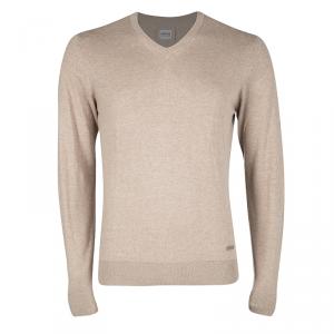 Armani Collezioni Beige Knit V Neck Long Sleeve Sweater L
