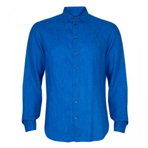 Pre Owned Armani Collezioni Men's Blue Linen Shirt L
