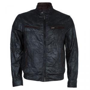 Pre Owned Armani Collezioni Grey Contrast Faux Suede Trim Bomber Jacket L