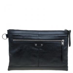 Balenciaga Black Leather Medium Clip L Clutch