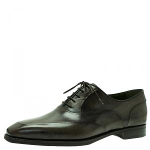 Berluti Green Leather Lace Up Oxford Size 43.5