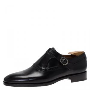 Berluti Black Leather Brogue Monk Shoes Size 44.5