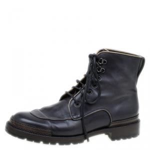 Pre Owned Berluti Black Leather Combat Boots Size 43