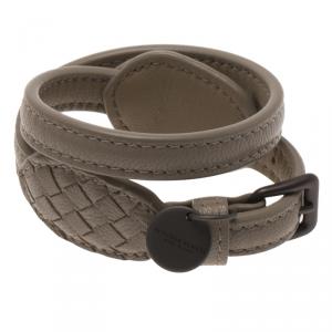 Bottega Veneta Beige Double Wrap Around Intrecciato Leather Bracelet Size XS