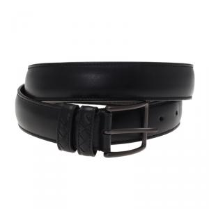 Bottega Veneta Black Leather Intrecciato Loop Belt 95CM