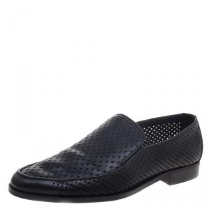 Pre Owned Bottega Veneta Black Perforated Leather Loafers Size 43