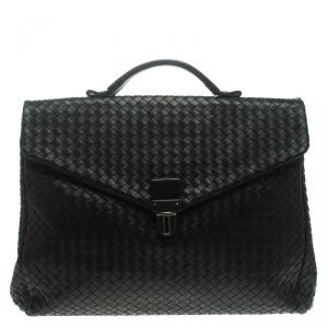 Bottega Veneta Black Intrecciato Leather Briefcase  