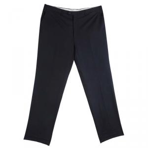 Brioni Navy Blue Herringbone Wool Roman Style Trousers 6XL