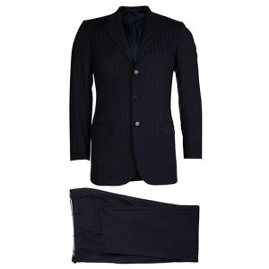 Brioni Navy Blue and Black Striped Suit S