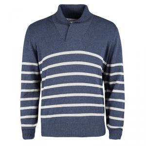 Brunello Cucinelli Blue and White Nautical Striped Cotton Sweater XL