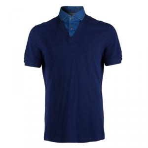 Brunello Cucinelli Blue Mock Shirt Layer Short Sleeve Sweater XXL