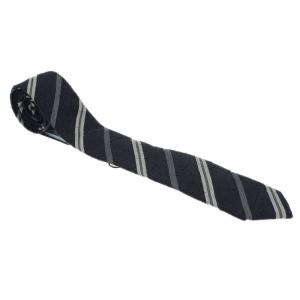 Pre Owned Burberry Black and Grey Striped Silk Tie