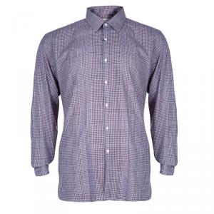 Pre Owned Burberry Men's Maroon Check Slim Fit Shirt L