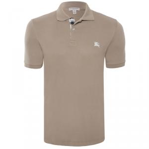 مملوكة مسبقًا تي شيرت بولو بربري أكمام قصيرة بيج L