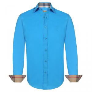 Pre Owned Burberry Brit Aqua Blue Novacheck Detail Cotton Shirt L
