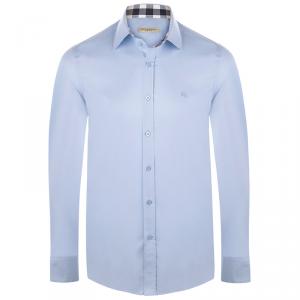 Pre Owned Burberry Brit Light Blue Novacheck Detail Cotton Shirt XL