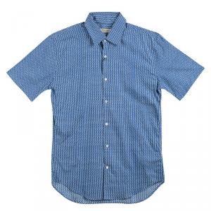Burberry London Lapis Blue Printed Short Sleeve Southbrook Shirt S