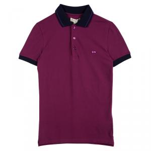 Burberry London Burgundy Contrast Collar Atkins Polo T-Shirt XS