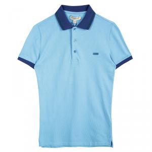 Burberry London Powder Blue Contrast Collar Honeycomb Knit Polo T-Shirt XS
