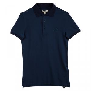 Burberry Deep Teal Blue Contrast Collar Honeycomb Knit Atkins Polo T-Shirt XS