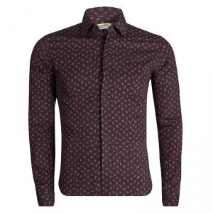 Burberry London Burgundy Leaf Printed Long Sleeve Button Front Shirt S