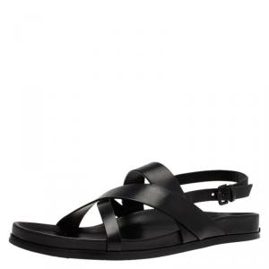 Burberry Black Leather Albans Cross Strap Sandals Size 46