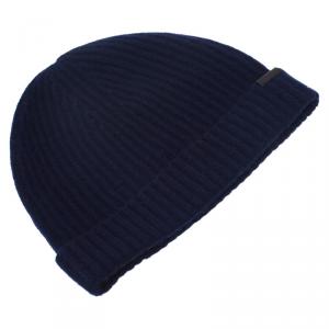 Pre Owned Burberry Navy Blue Cashmere Rib Knit Beanie