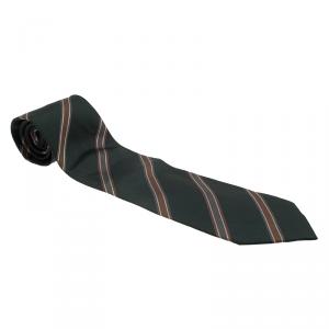 Pre Owned Burberry Green and Brown Striped Silk Tie