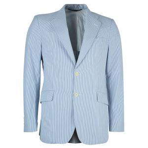Pre Owned Burberry London Men's White and Light Blue Striped Men's Blazer L
