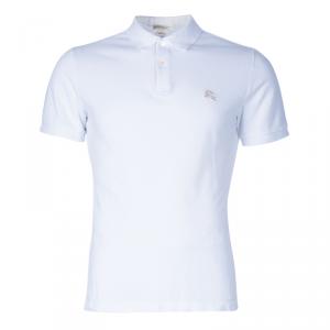 مملوكة مسبقًا تيشيرت بربري بولو قطن أبيض للرجال M