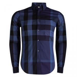 Burberry Brit Blue Checked Cotton Long Sleeve Button Front Shirt S