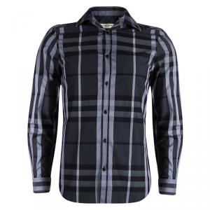 Burberry London Grey Checked Cotton Long Sleeve Button Front Shirt S