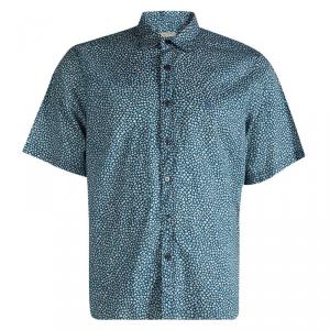 Burberry Brit Blue Cotton Floral Printed Short Sleeve Button Front Shirt XXL
