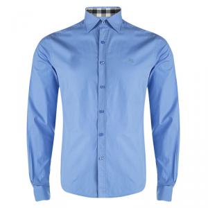 Burberry Brit Blue Cotton Novacheck Detail Button Front Shirt M
