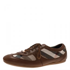 Burberry Brown Leather and Novacheck Canvas Sneakers Size 41