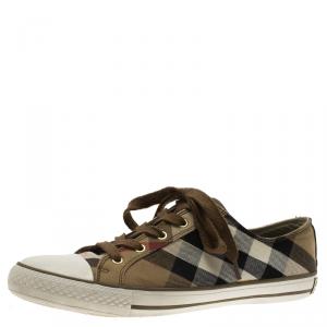 Burberry Brown Novacheck Canvas and Leather Sneakers Size 41