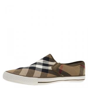 Burberry Beige Novacheck Canvas Slip On Sneakers Size 44