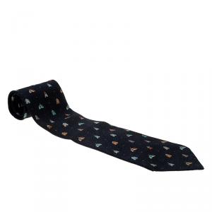 Bvlgari Dark Blue Tents Print Silk Tie