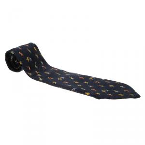 Bvlgari Navy Blue Men Printed Silk Tie