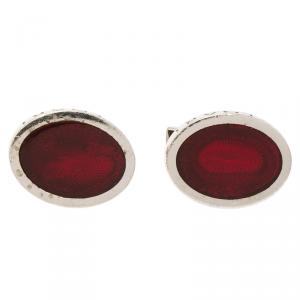 Bvlgari Red Enamel Guilloché Engraved Silver Cufflinks