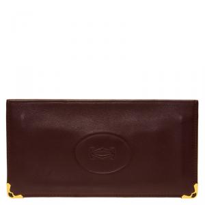 Pre Owned Cartier Burgundy Leather Must De Cartier Bi Fold Long Wallet